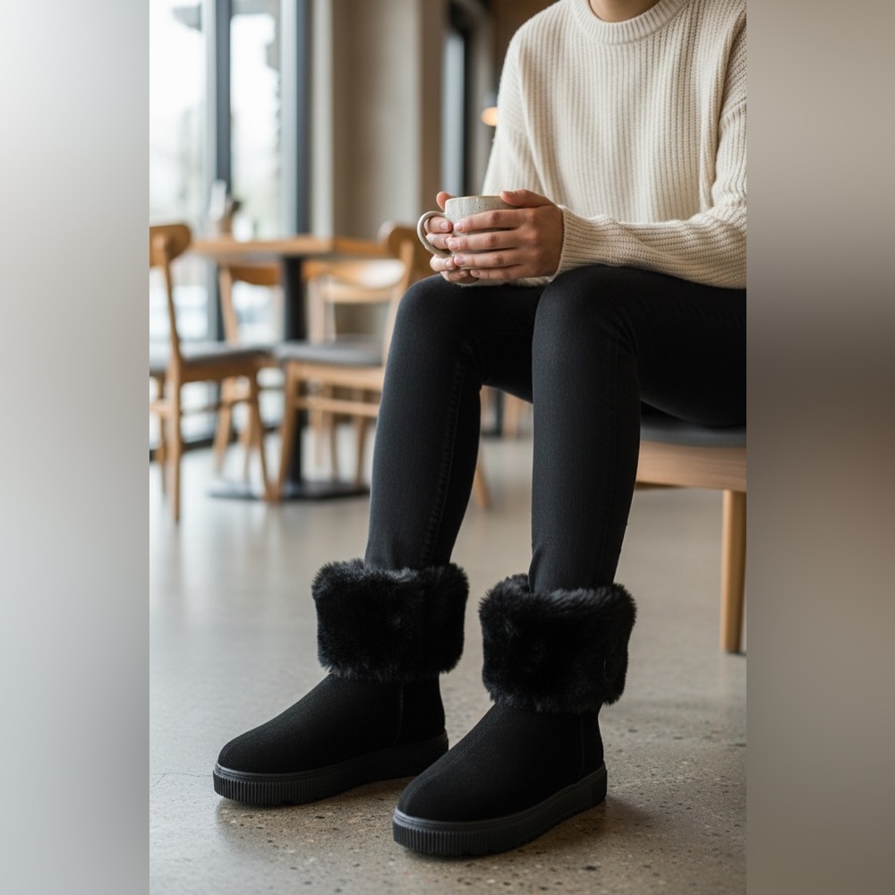NWT Black Faux Fur Women’s Winter Boots retails for $108